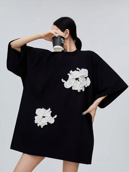 Flower Motif Oversized T-Shirt Dress FER0254