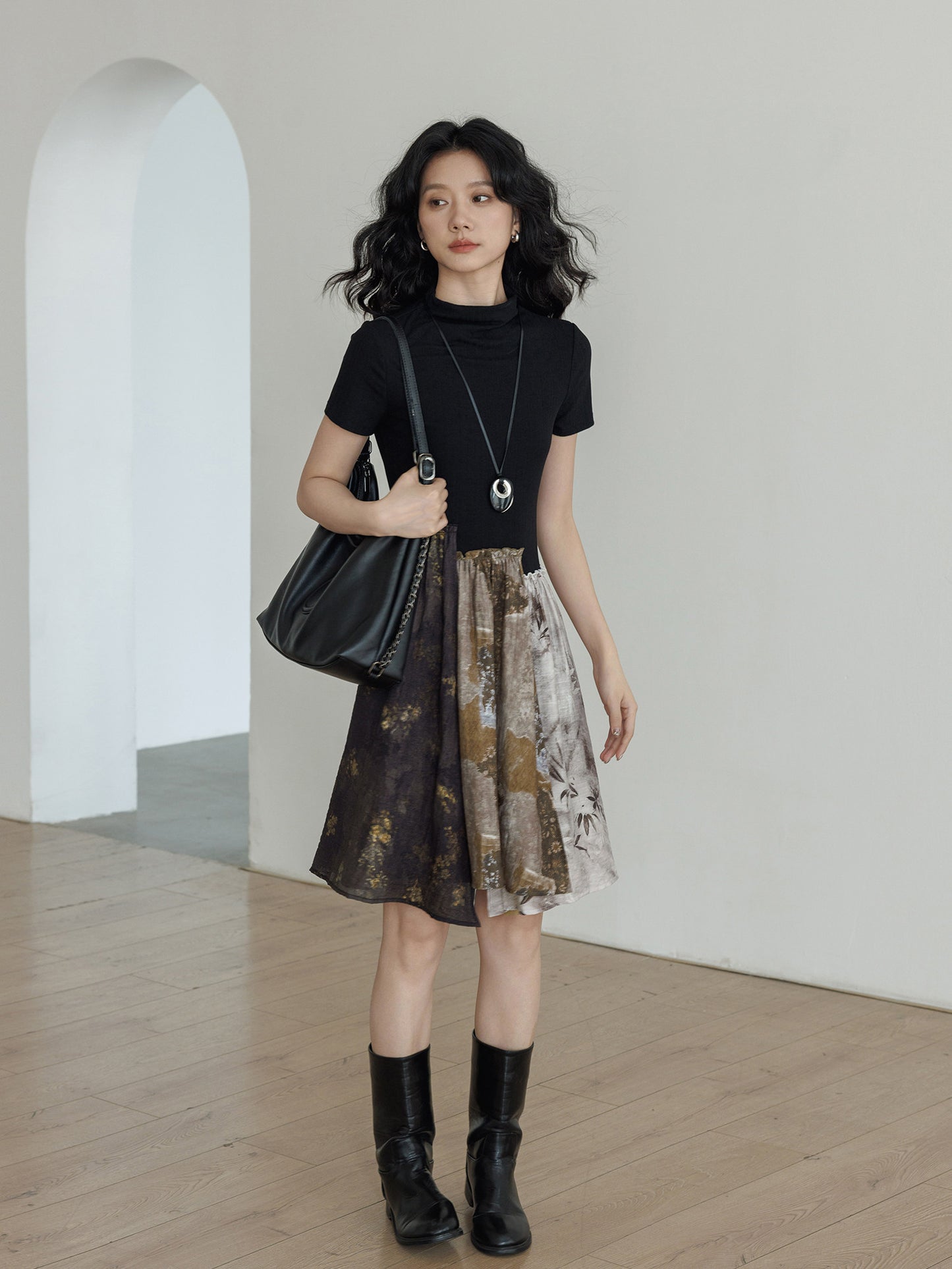 Patchwork-Style Docking Mini Dress VAS0198