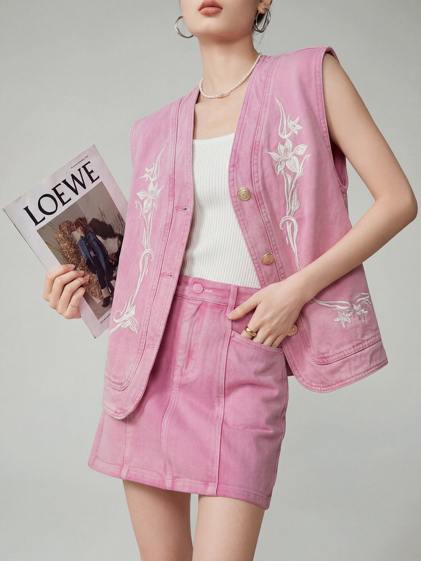 Pink Heavy Industry Embroidered Vest / Half Skirt FER0170