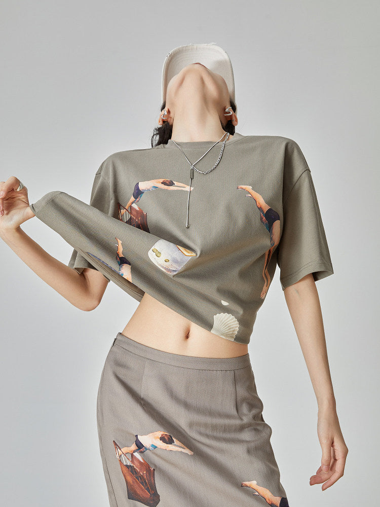 Swimmer Print Short-Sleeve T-Shirt / Long Skirt FER0286
