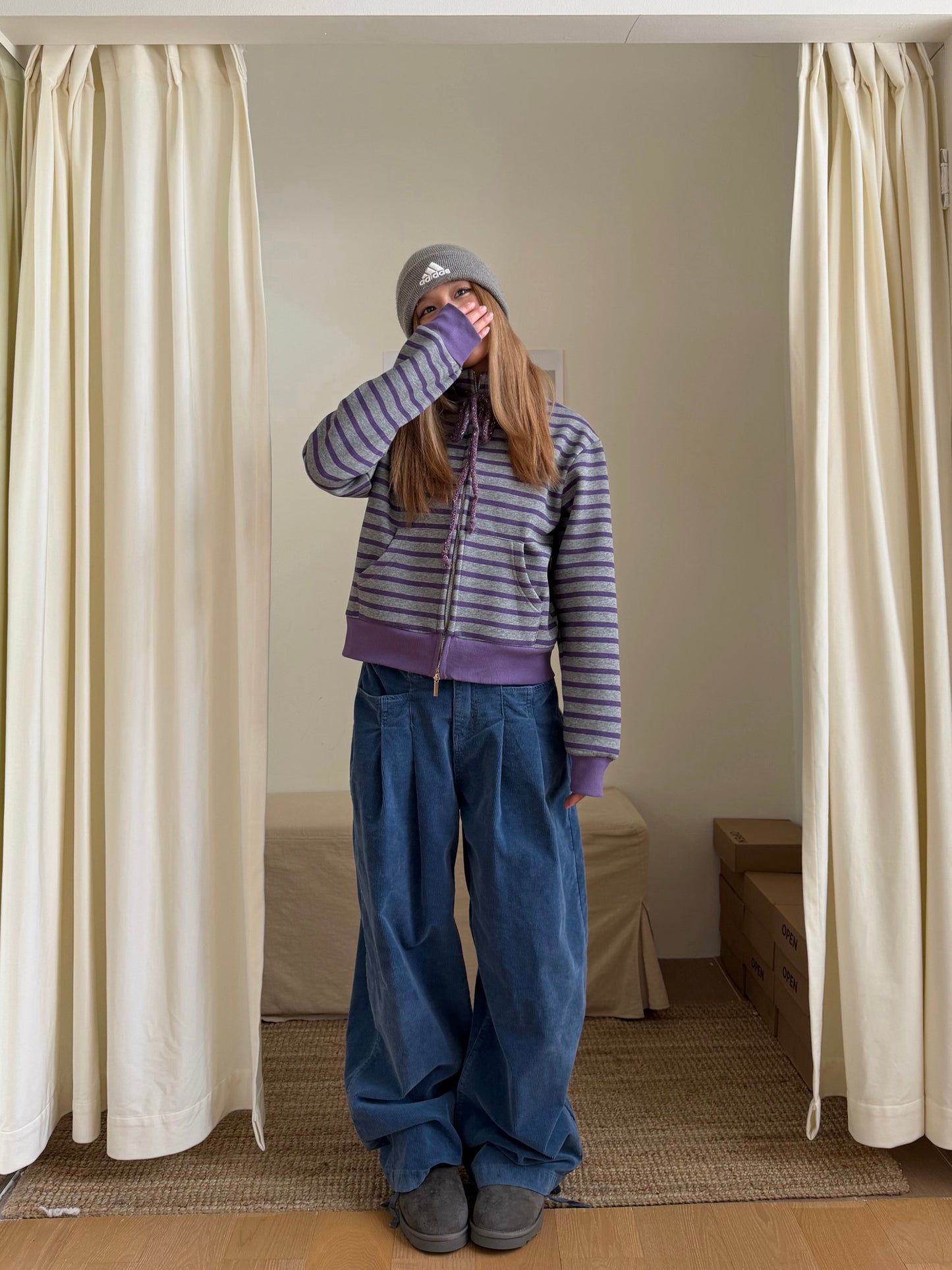 Striped Fleece Stand Collar Hoodie CYE0096