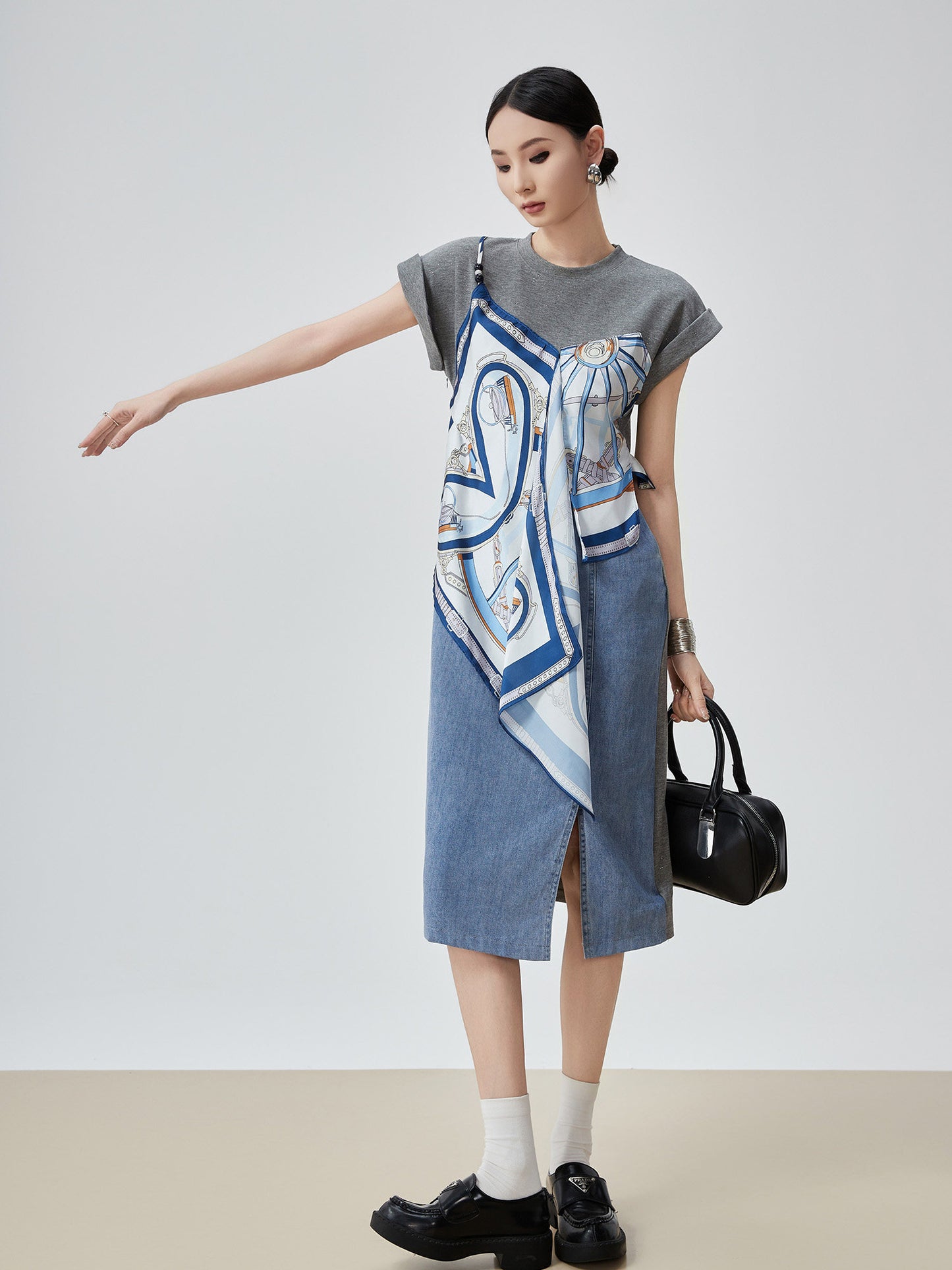 Printed Scarf Layered-Style Dress FER0291