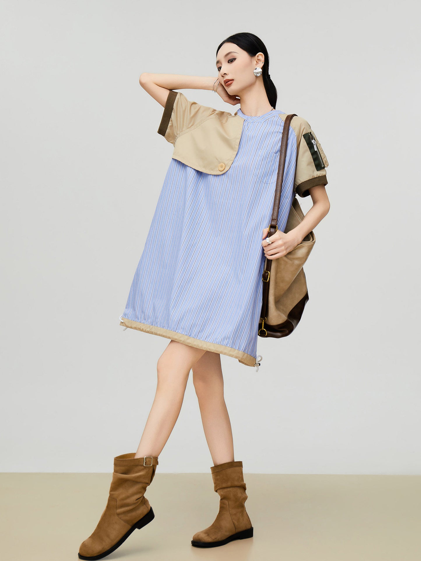 Mixed Material Docking Balloon Dress FER0357