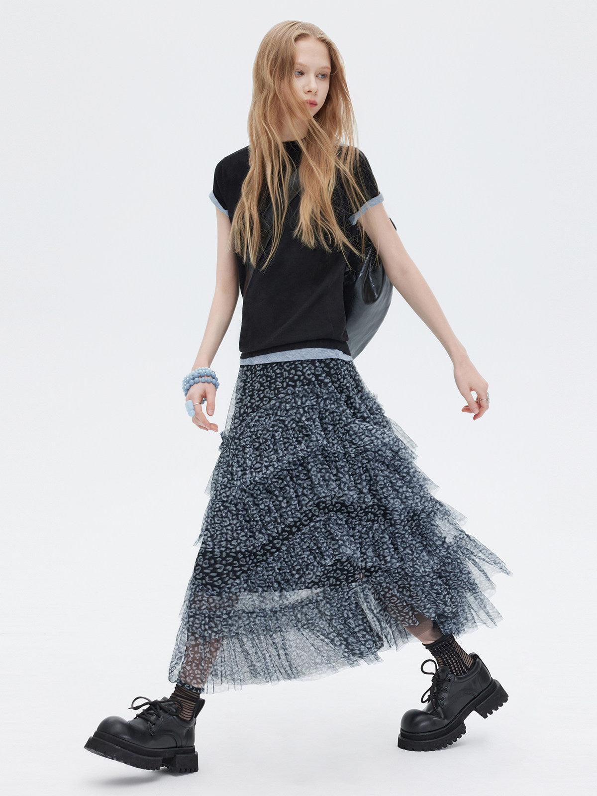 Mesh Cake Long Skirt SHN0036