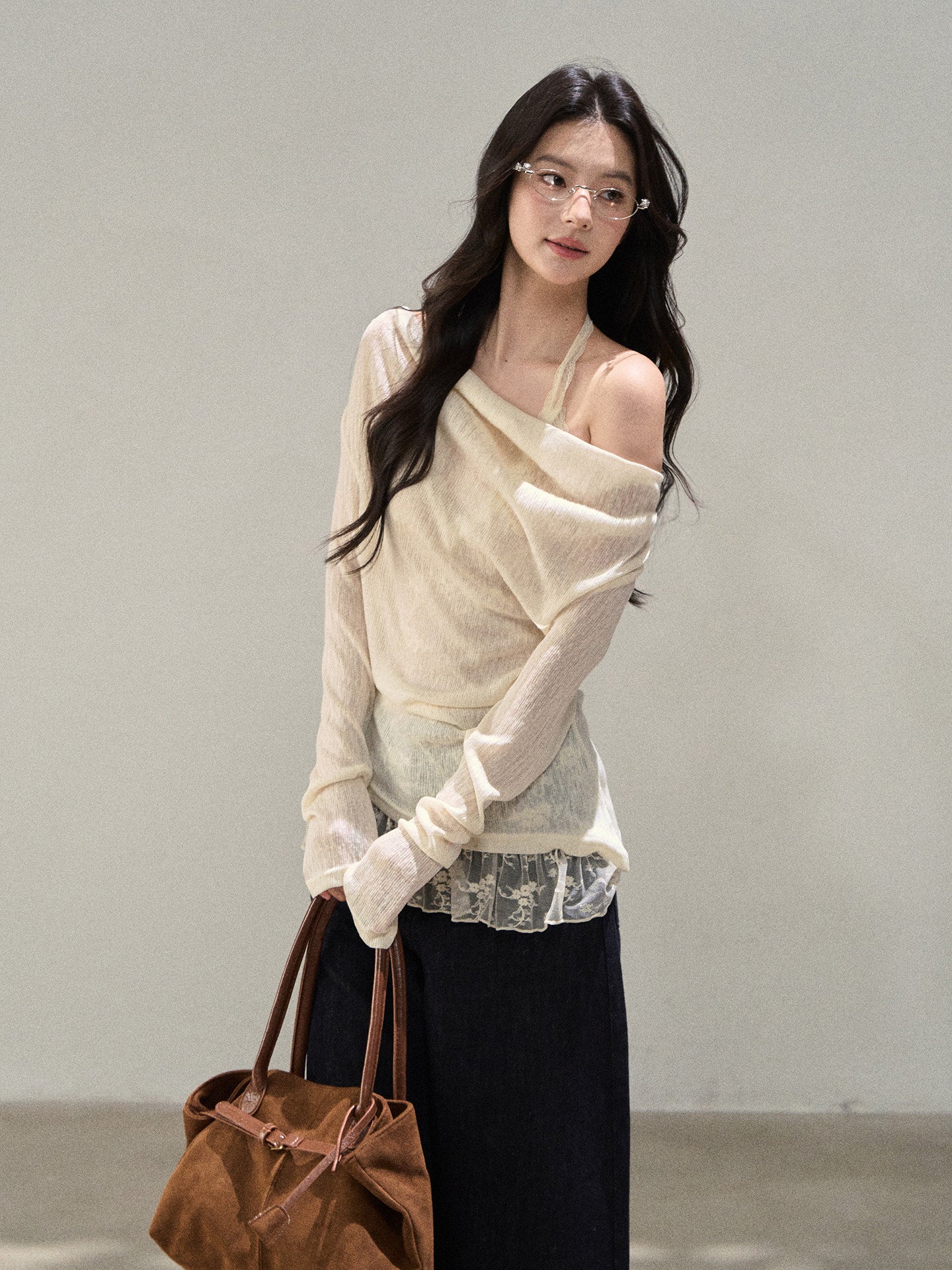 Lace Off Shoulder Knit Tops WDB0020
