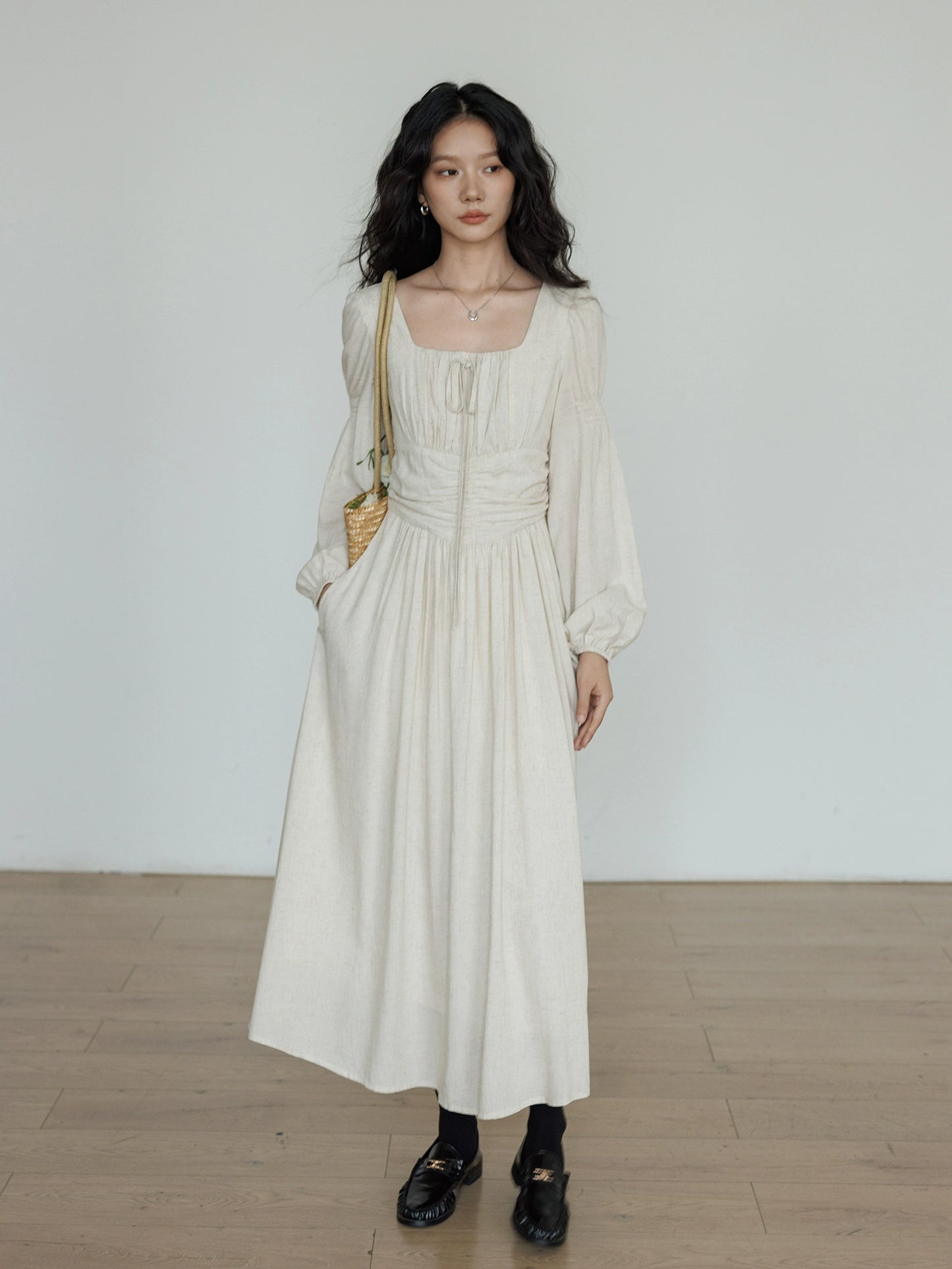 Linen Long-sleeve Slim Dress VAS0155