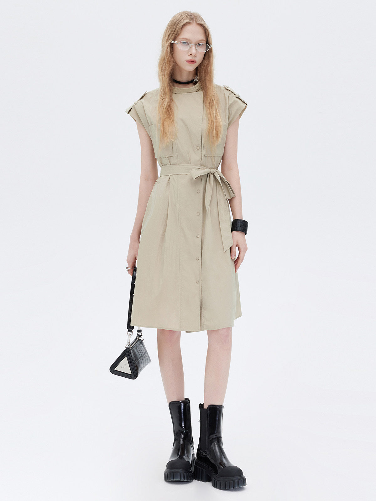 Flap Pocket French Sleeve Shirt Dress SHN0037