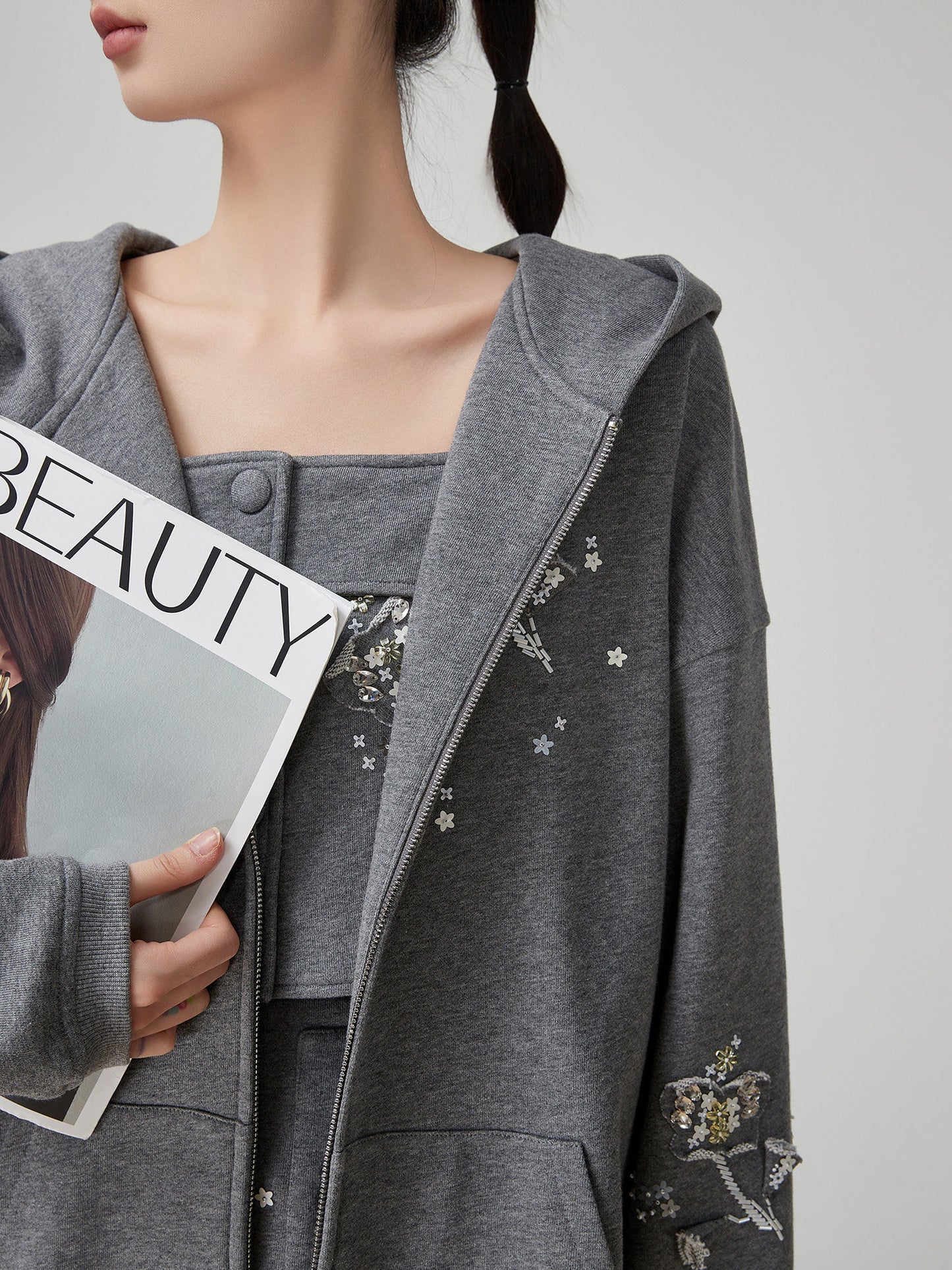 Flower Handmade Zip-Up Hoodie / Camisole / Mini Skirt FER0052