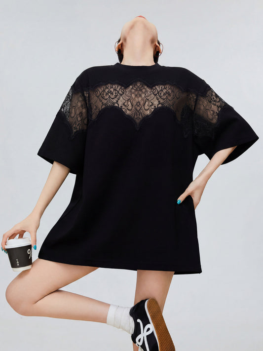 Lace Docking Oversized Tunic T-Shirt FER0228