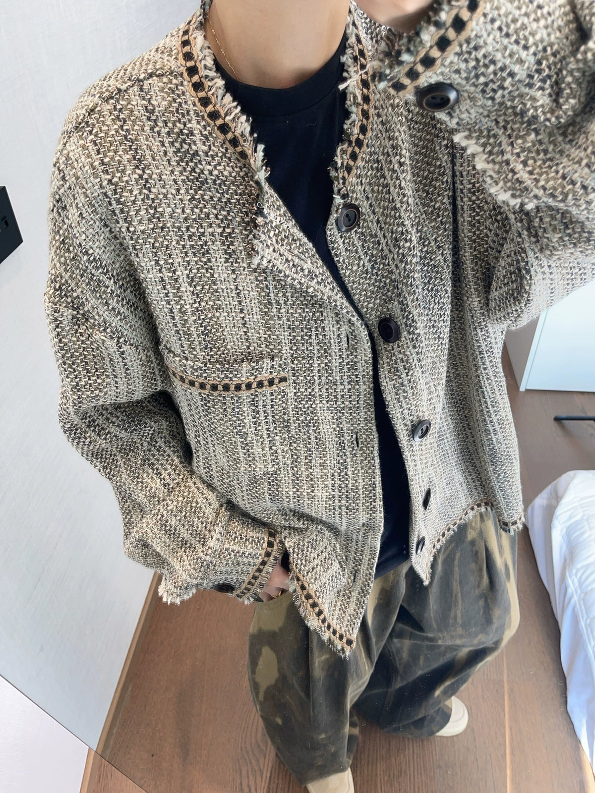 Round-Neck Tweed Jacket DAZ0005
