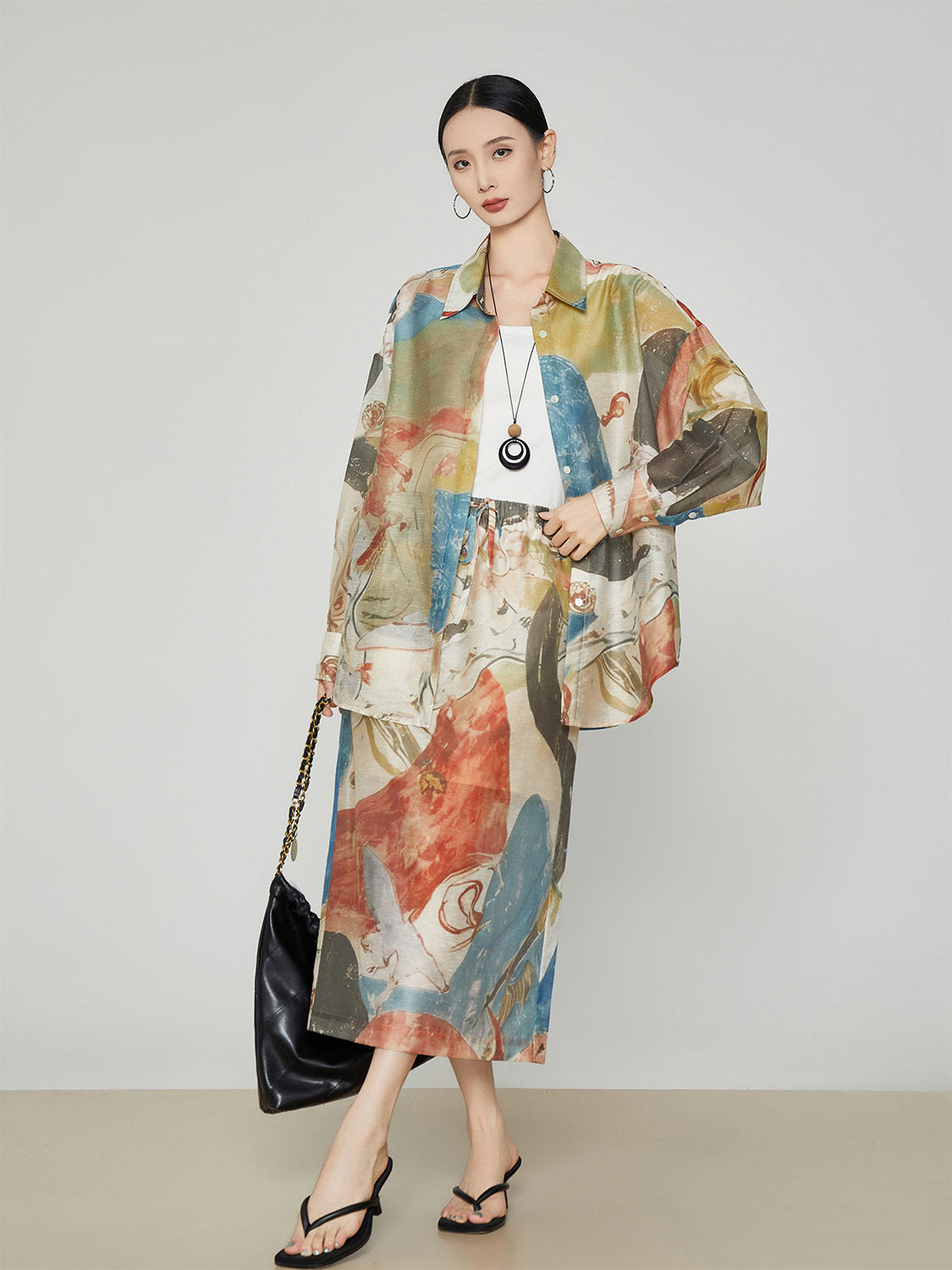 Colorful Art Print Lshirt / Long Skirt FER0359