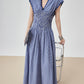 Gingham Check Shirring Long Dress FER0249