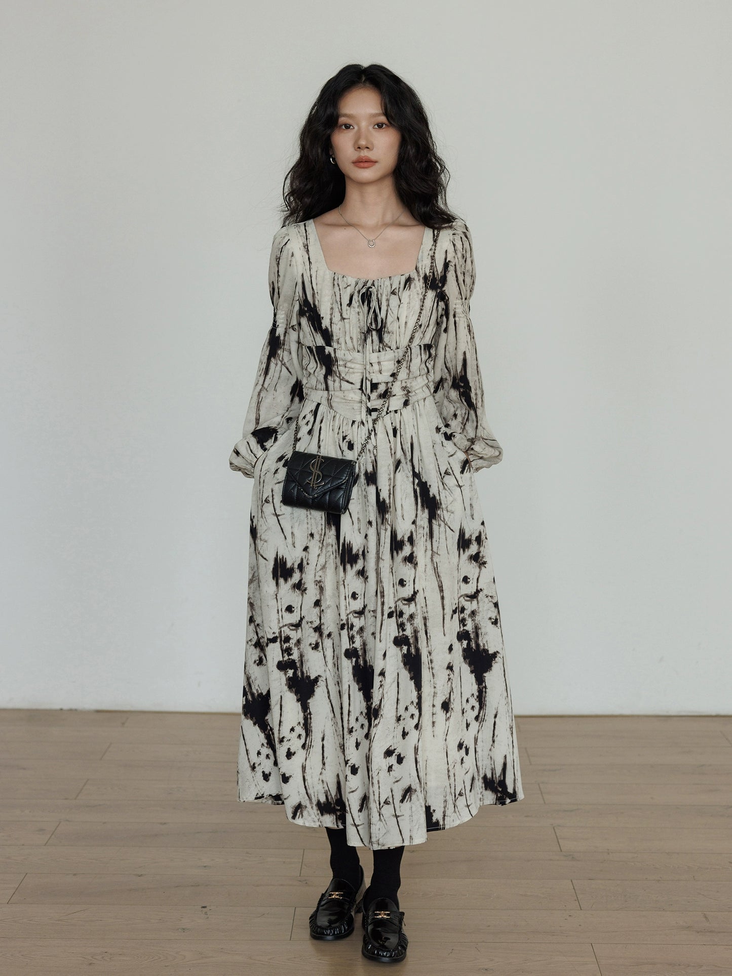 Square Neck Long Sleeve Dress VAS0153