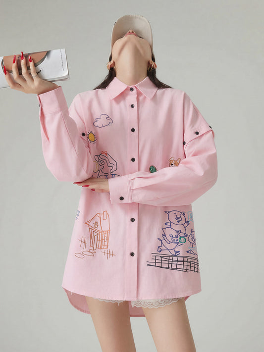 Graffiti-style Print Long Sleeve Shirt / Half Pants FER0099