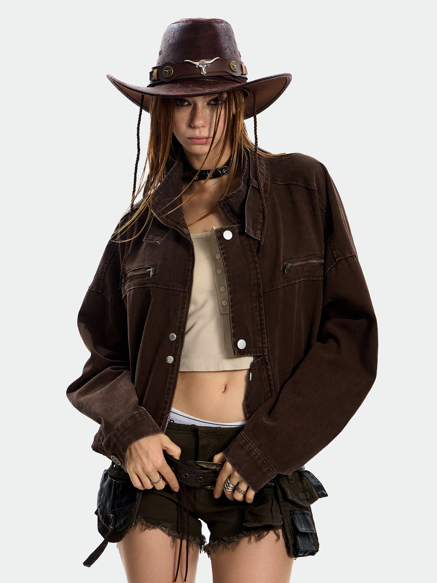 Retro Stand Collar Short Jacket ZTS0019
