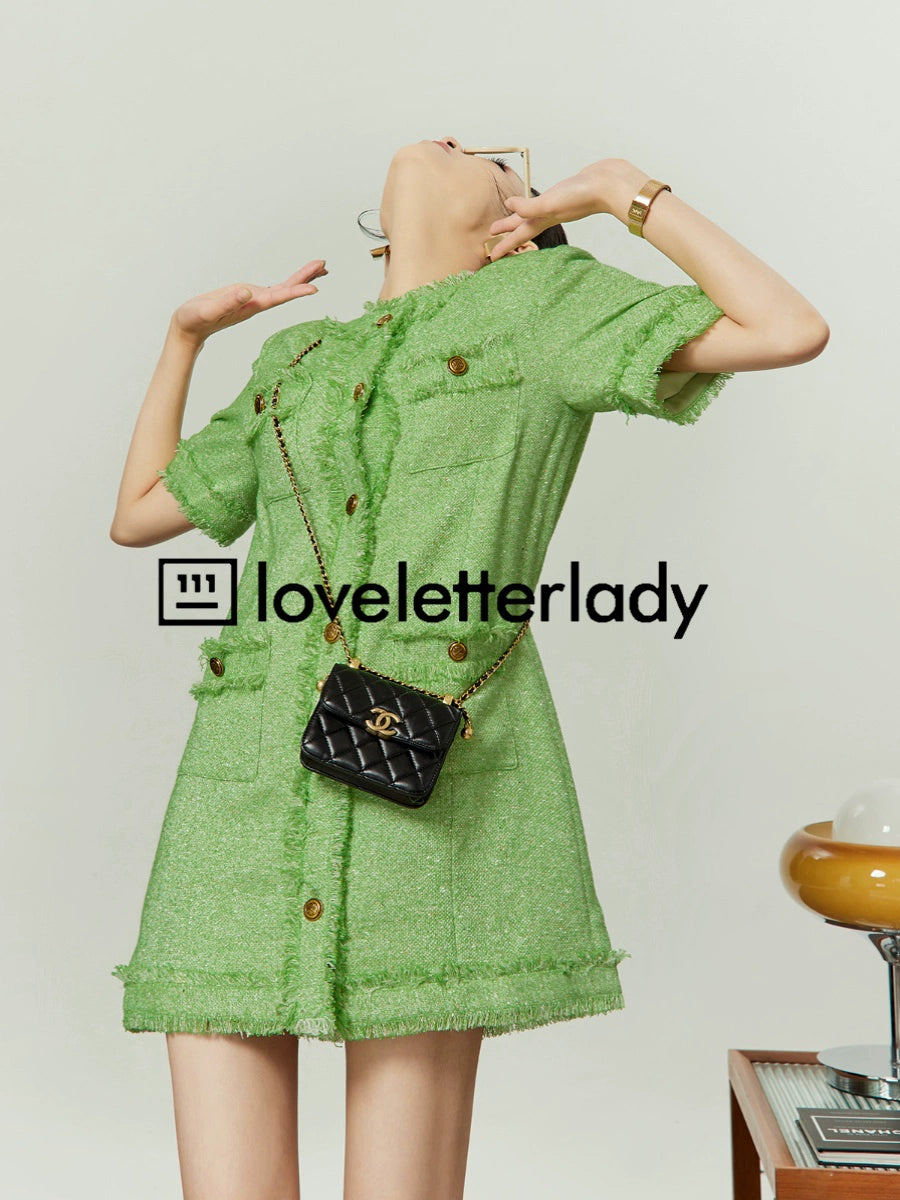 French Fringe Green Mini Dress LLA0023