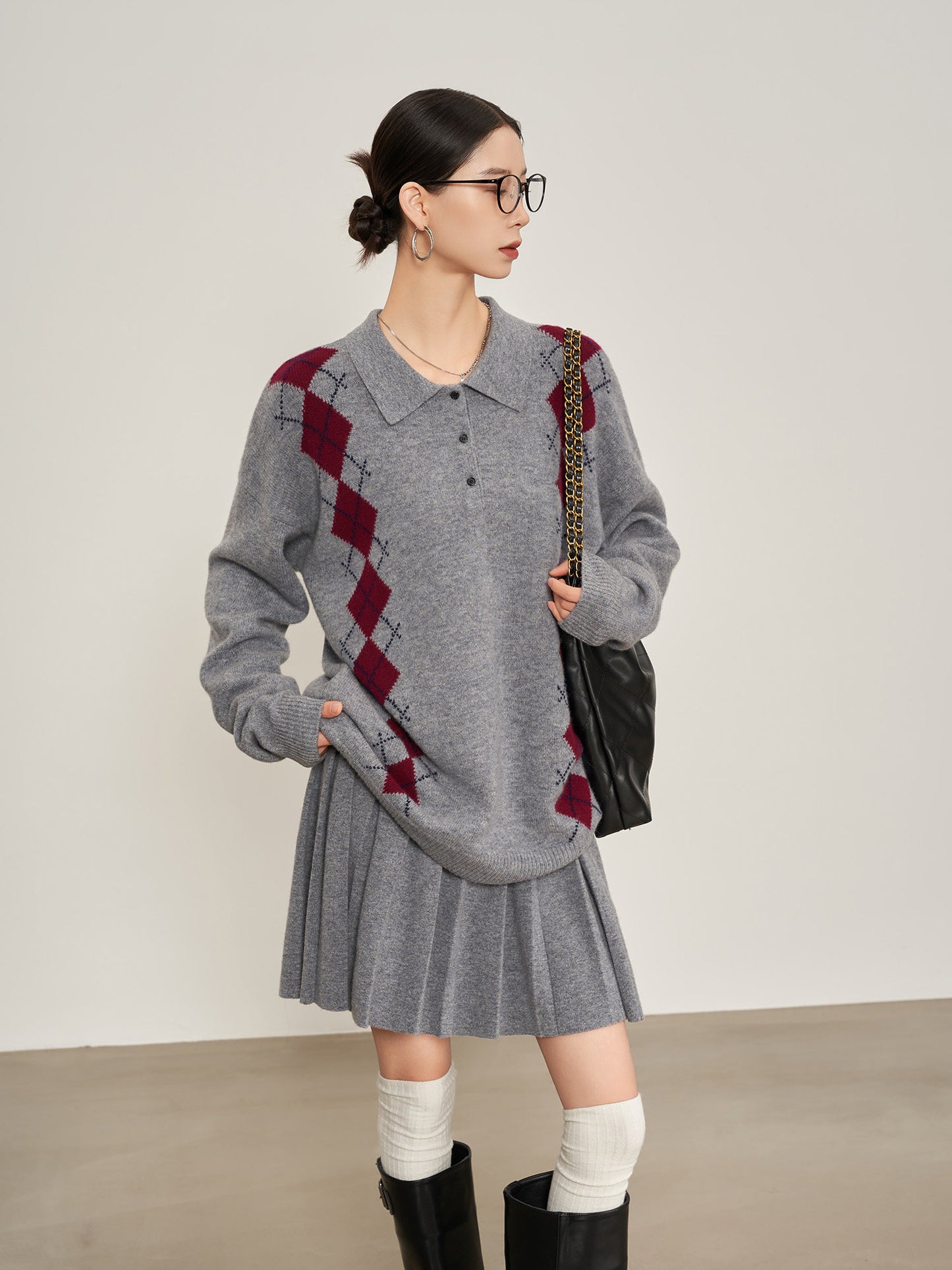 Argyle Knit Tops / Knit Mini Skirt SUY0028