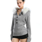 Fur Hood Half Button Knit BGS0014