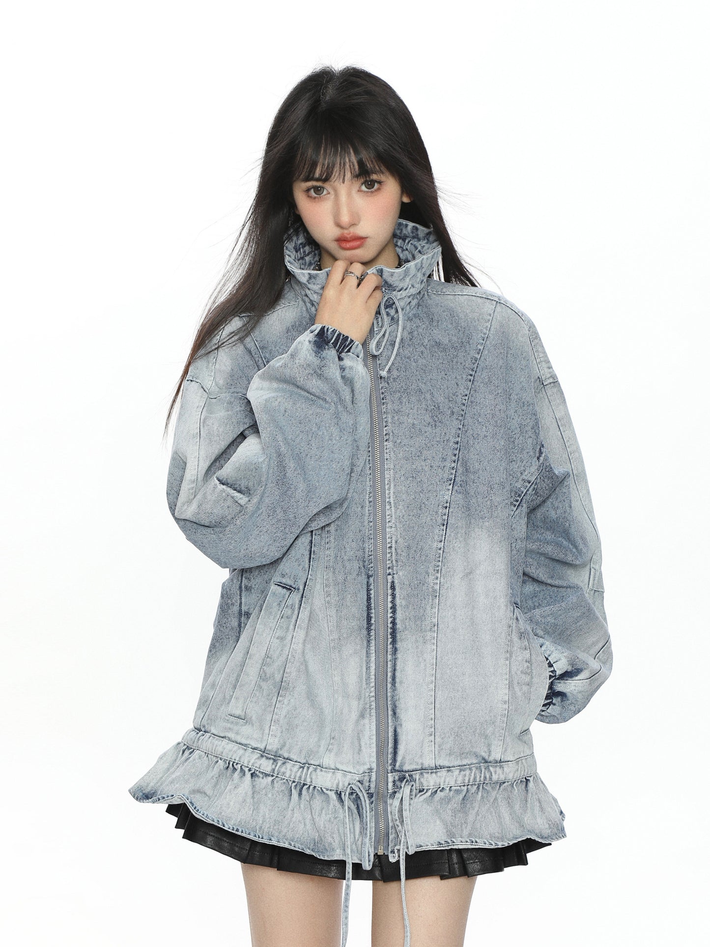 Stand Collar Flare Denim Jacket BGS0048