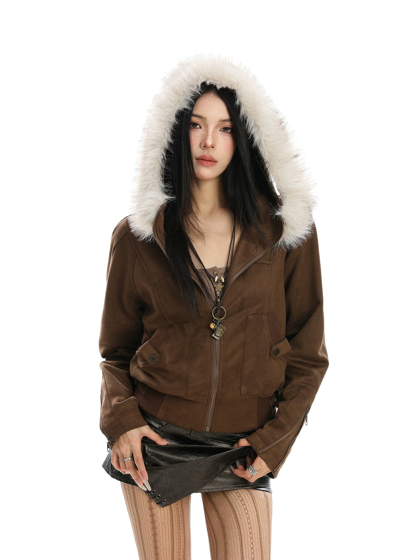 Fur Hood Suede Jacket BGS0025