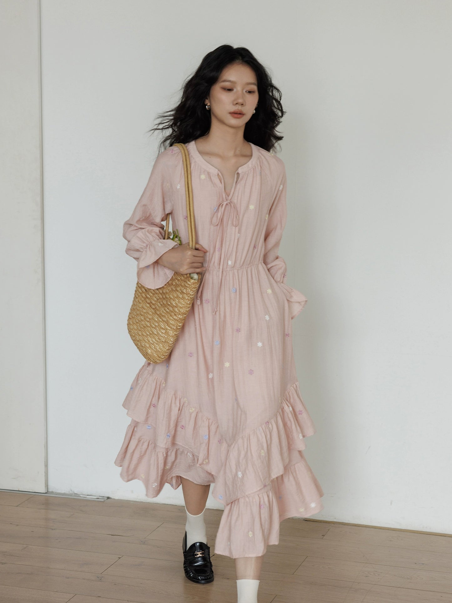 Small Floral Embroidery Long Dress VAS0156