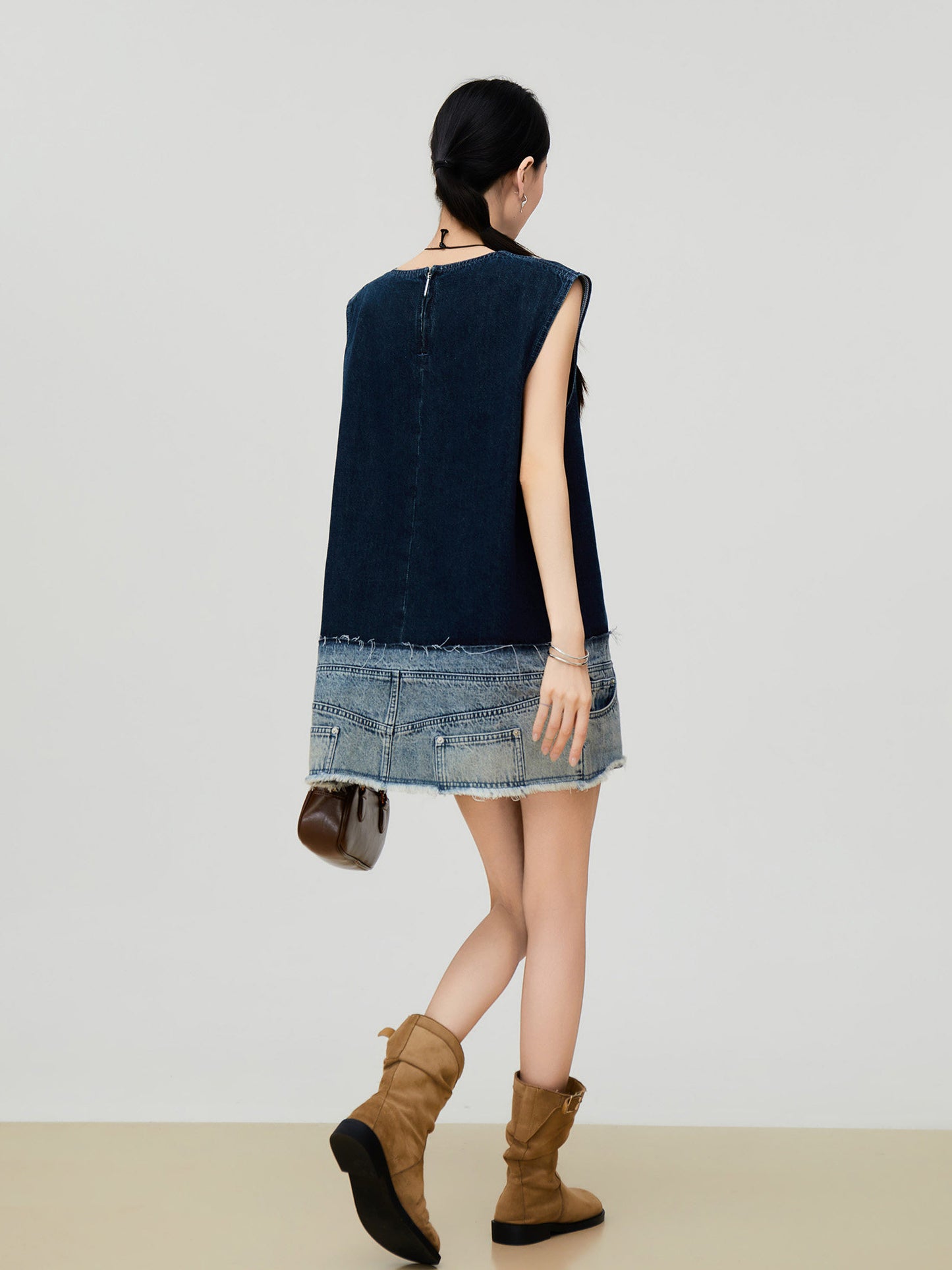 Denim Docking Design Sleeveless Dress FER0354