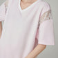 V-Neck Lace Splice Short Sleeve Top FER0158