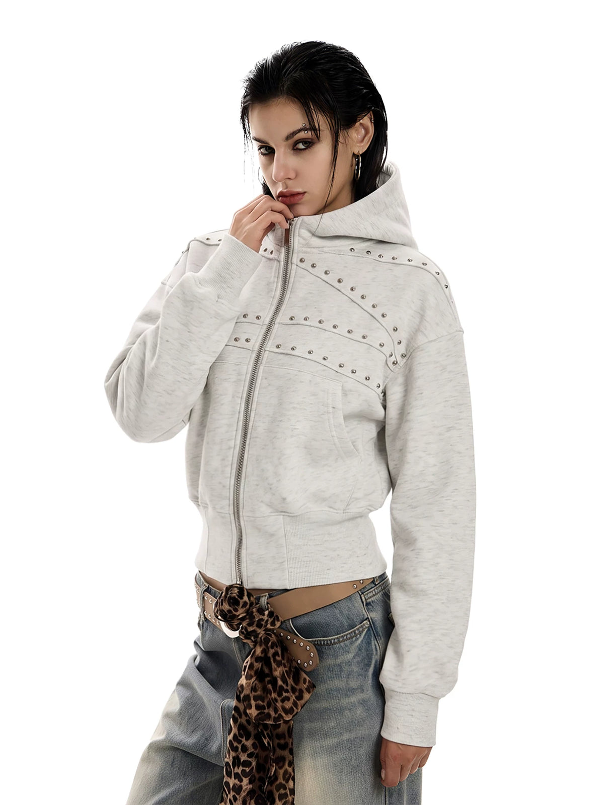Studded Zip-Up Hoodie ZTS0031