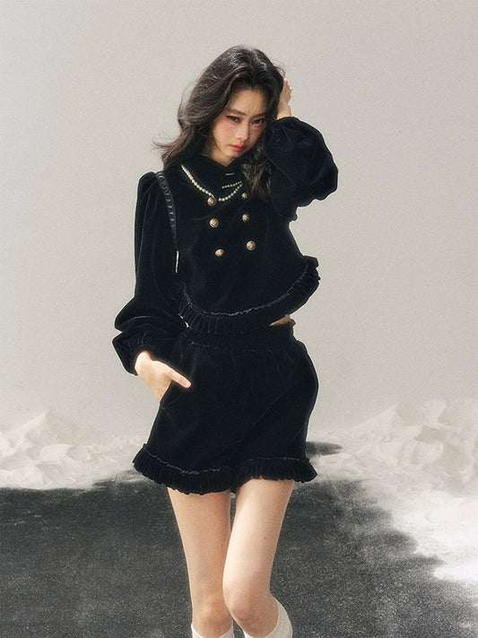 Velvet Gold Button Top / Shorts LAS0055