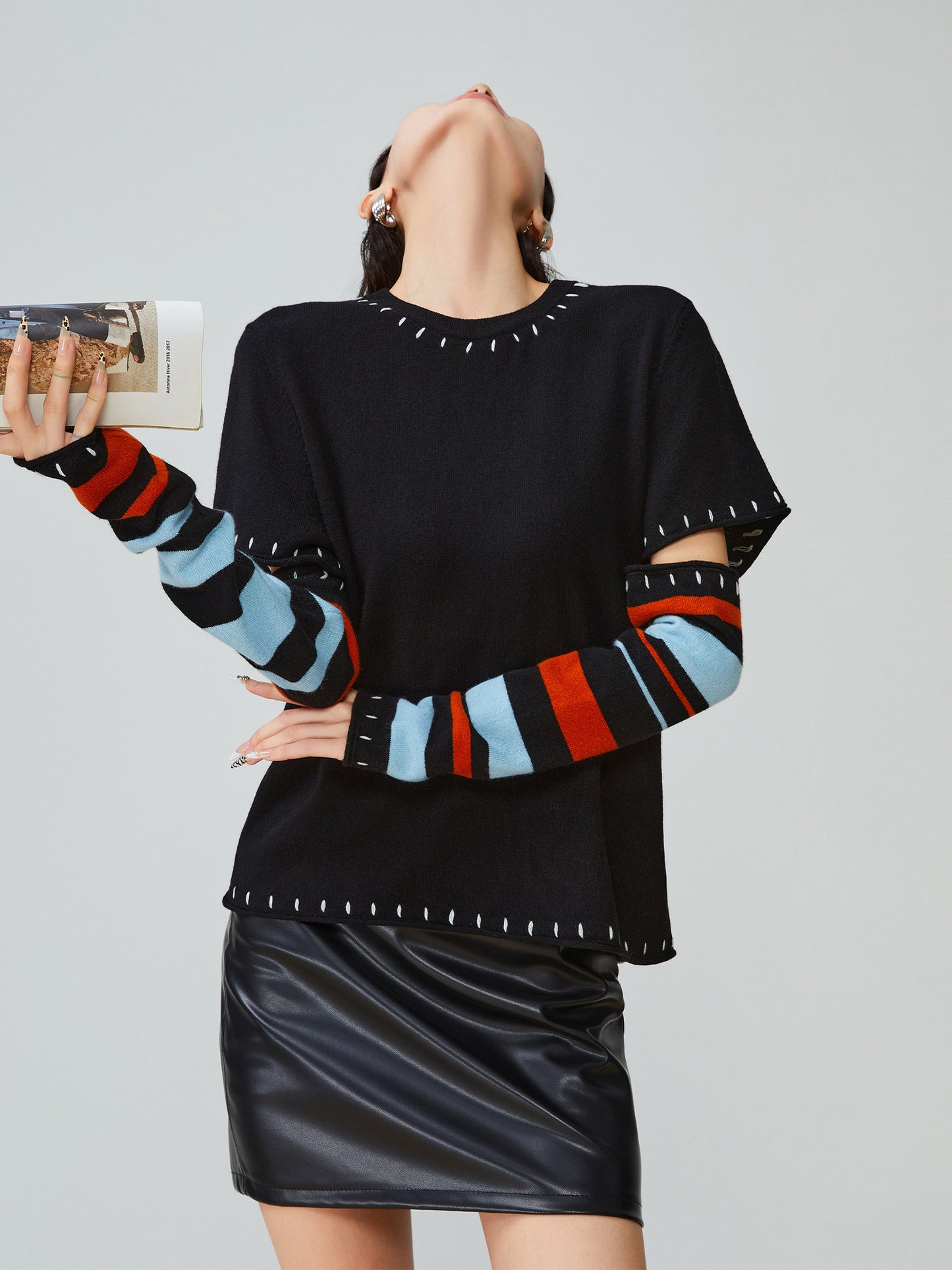 Black Striped Patchwork Knit FER0033