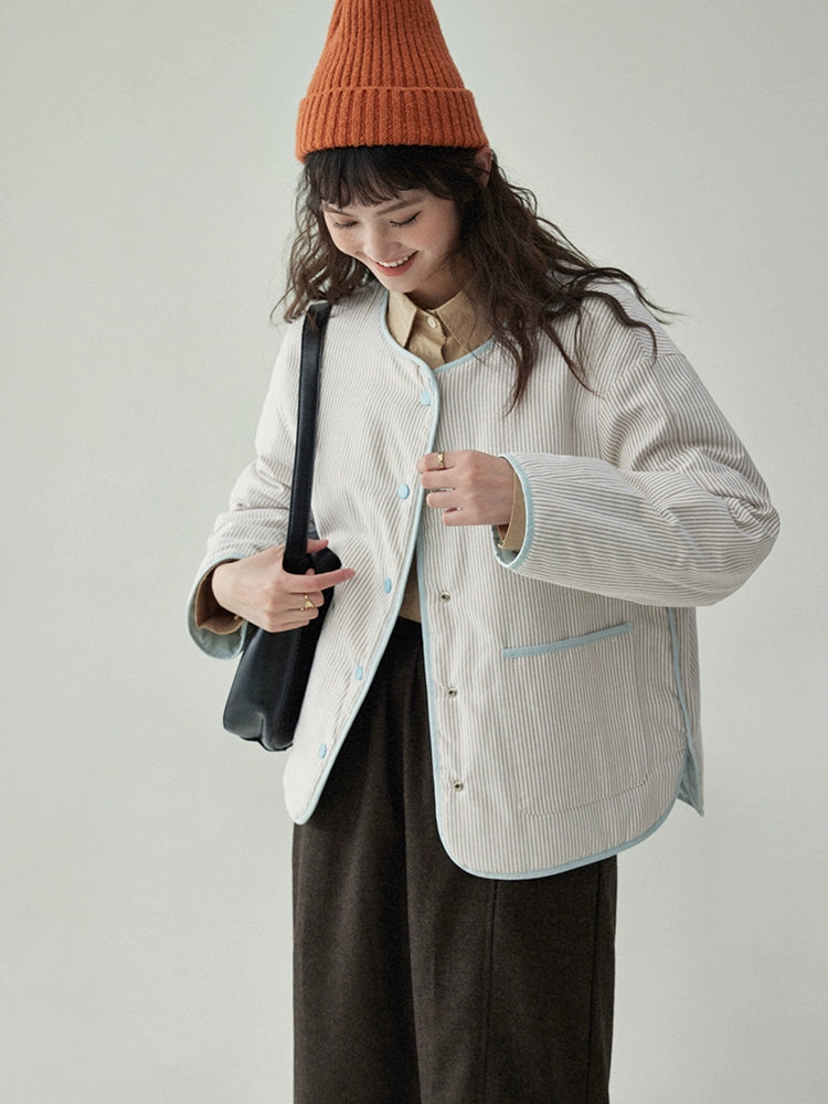 Wave Quilting Collarless Jacket AMU0045