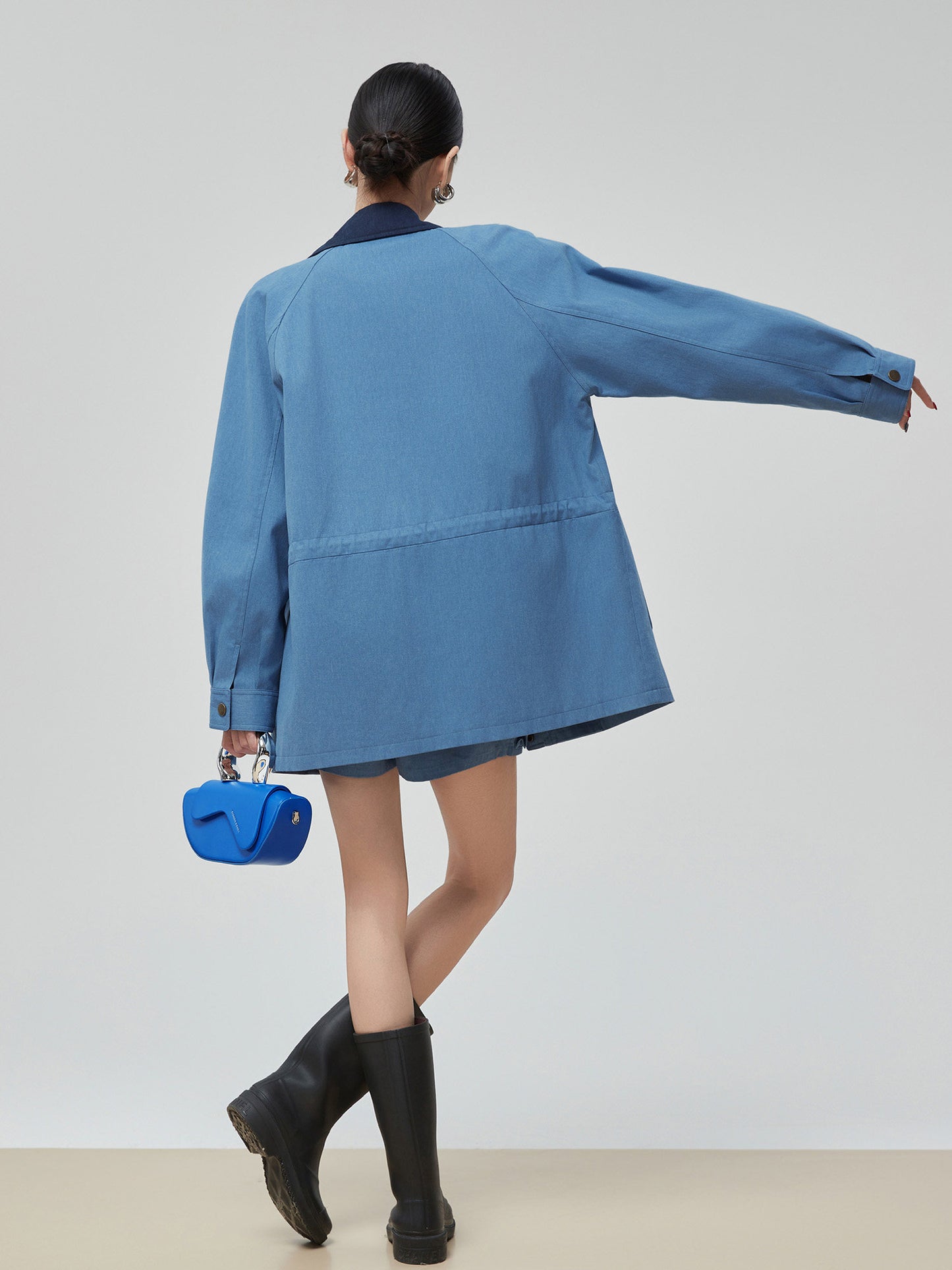 Blue Turn Collar Jacket / Work Skirt FER0376