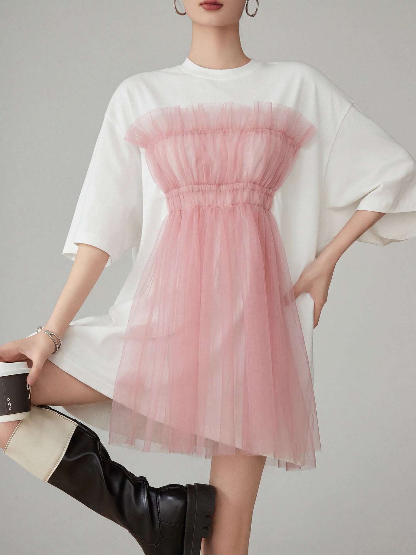 Tulle Layered Style T-Shirt Dress FER0137