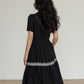 V-Neck Short Sleeved Black Dress VAS0095