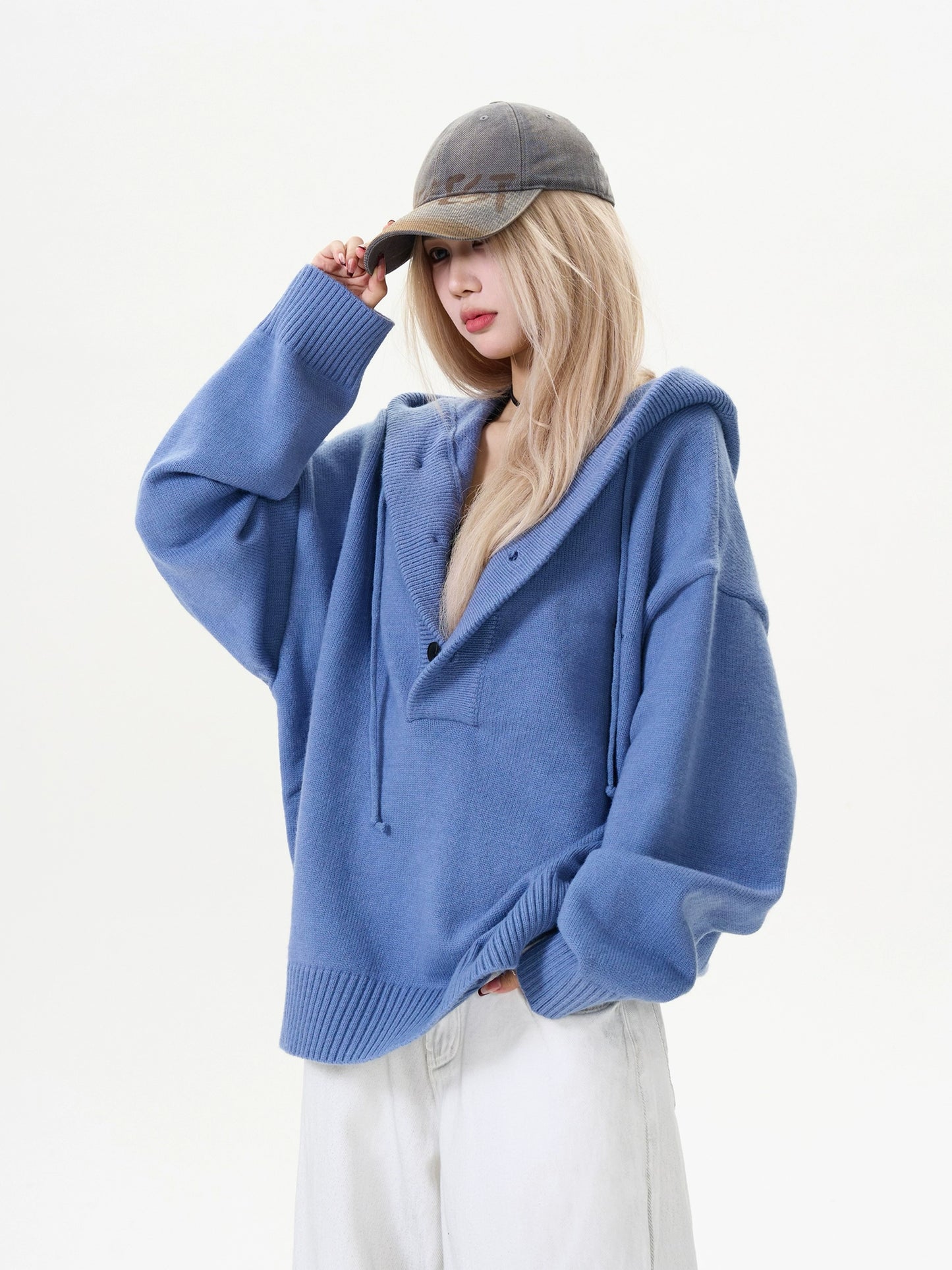 Half-Button Knit Hoodie MAD0015