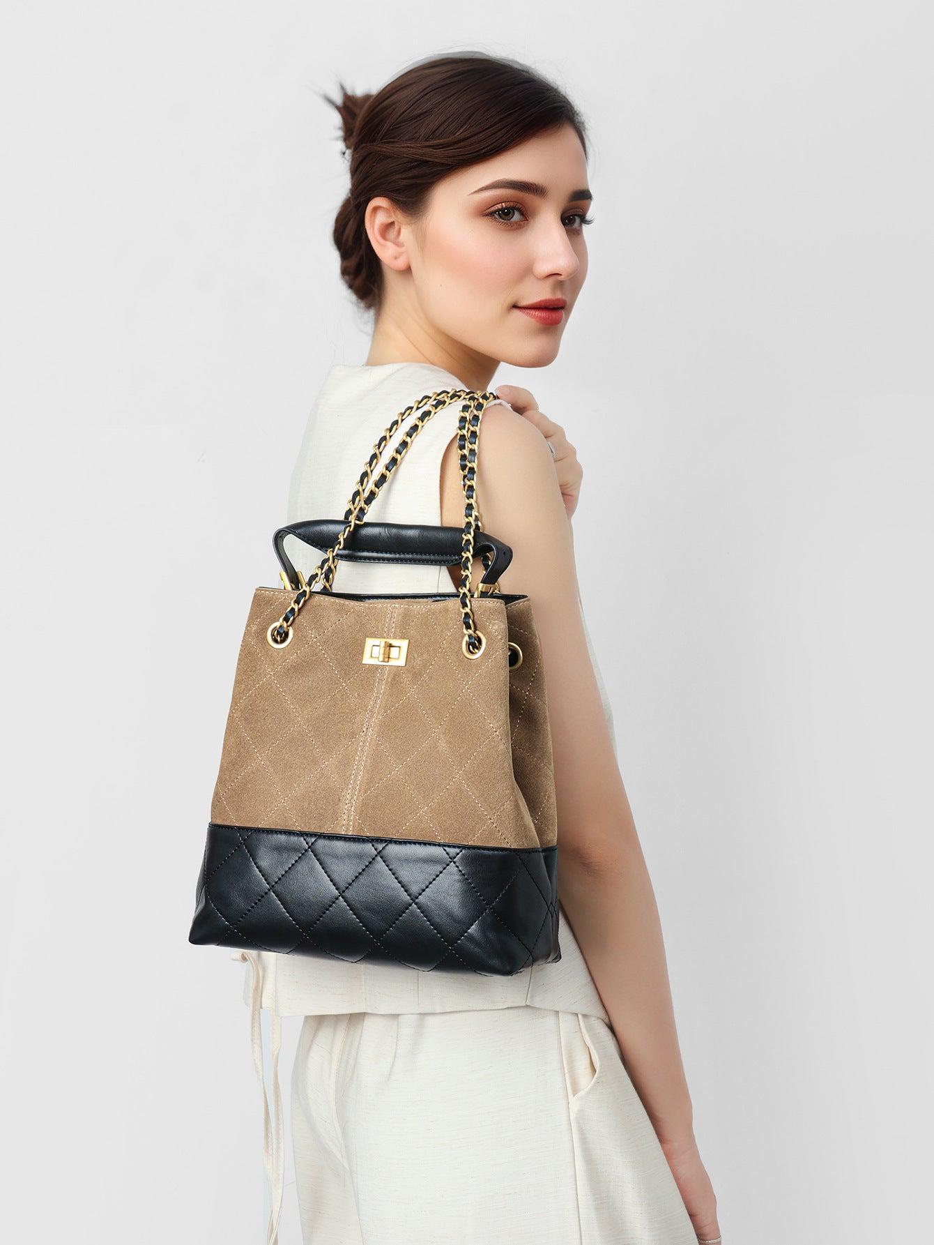 Suede & Leather Quilted Chain Bag ABB0003