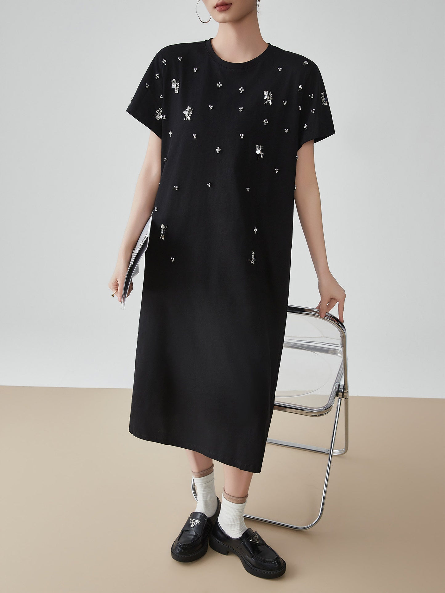 Bijou Flower Embroidery T-Shirt Dress FER0200