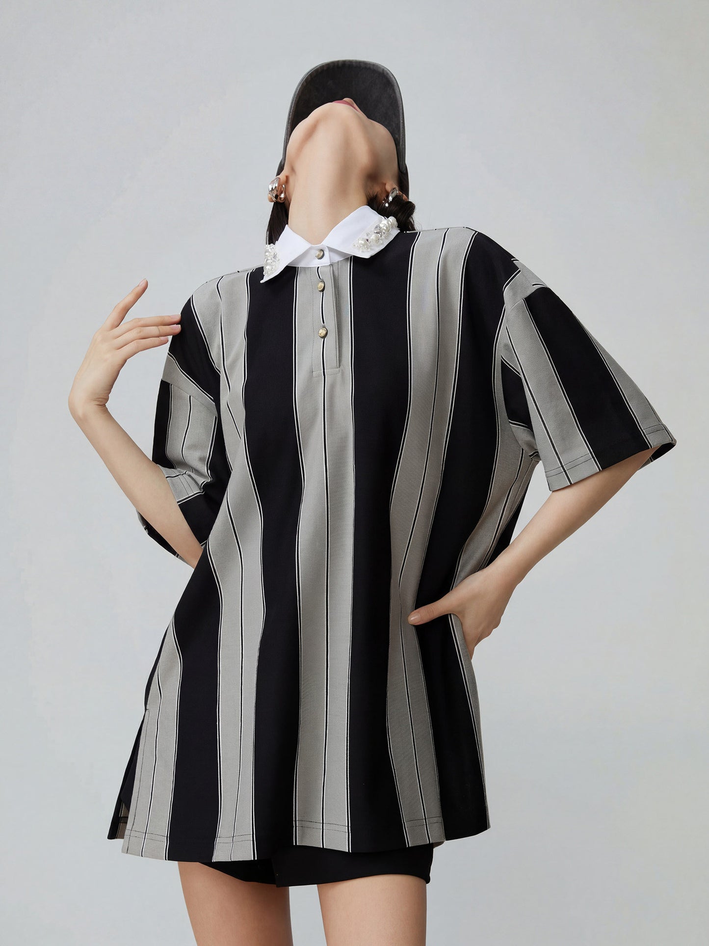 Wide Stripe Short-Sleeve Polo Top FER0309