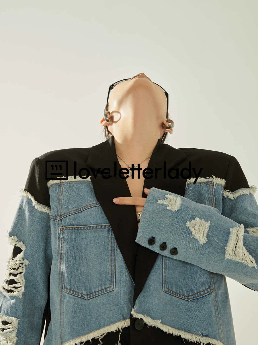 ジャケット・アウター Patchwork Denim Jacket LLA0321 Patchwork Denim Jacket LLA0321 – AuroraBoutique