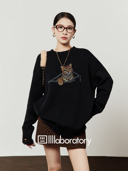 Tiger Round-Neck Knit / Leopard Mini Skirt LLA0633