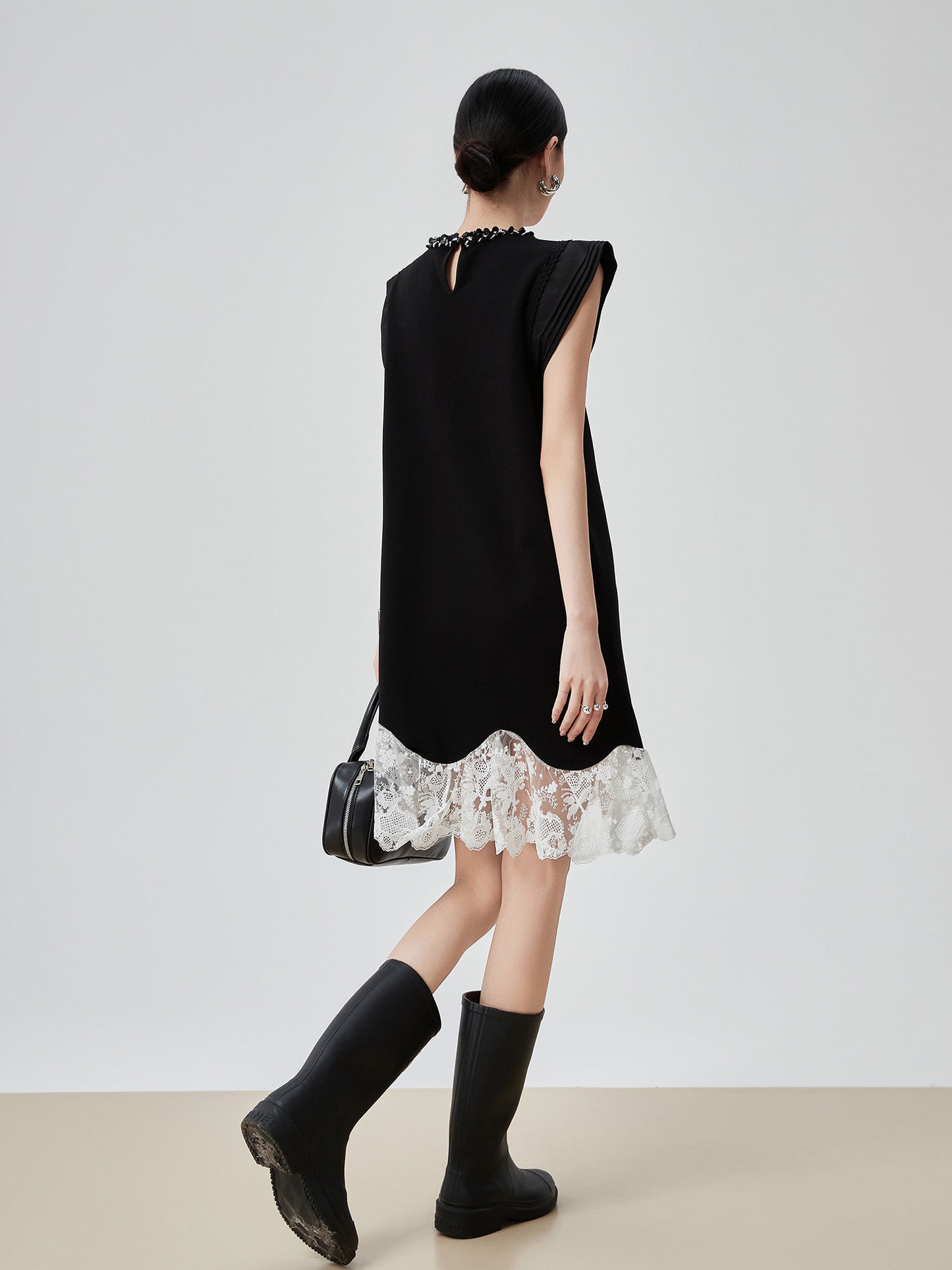 Lace Switching Asymmetry Dress FER0139