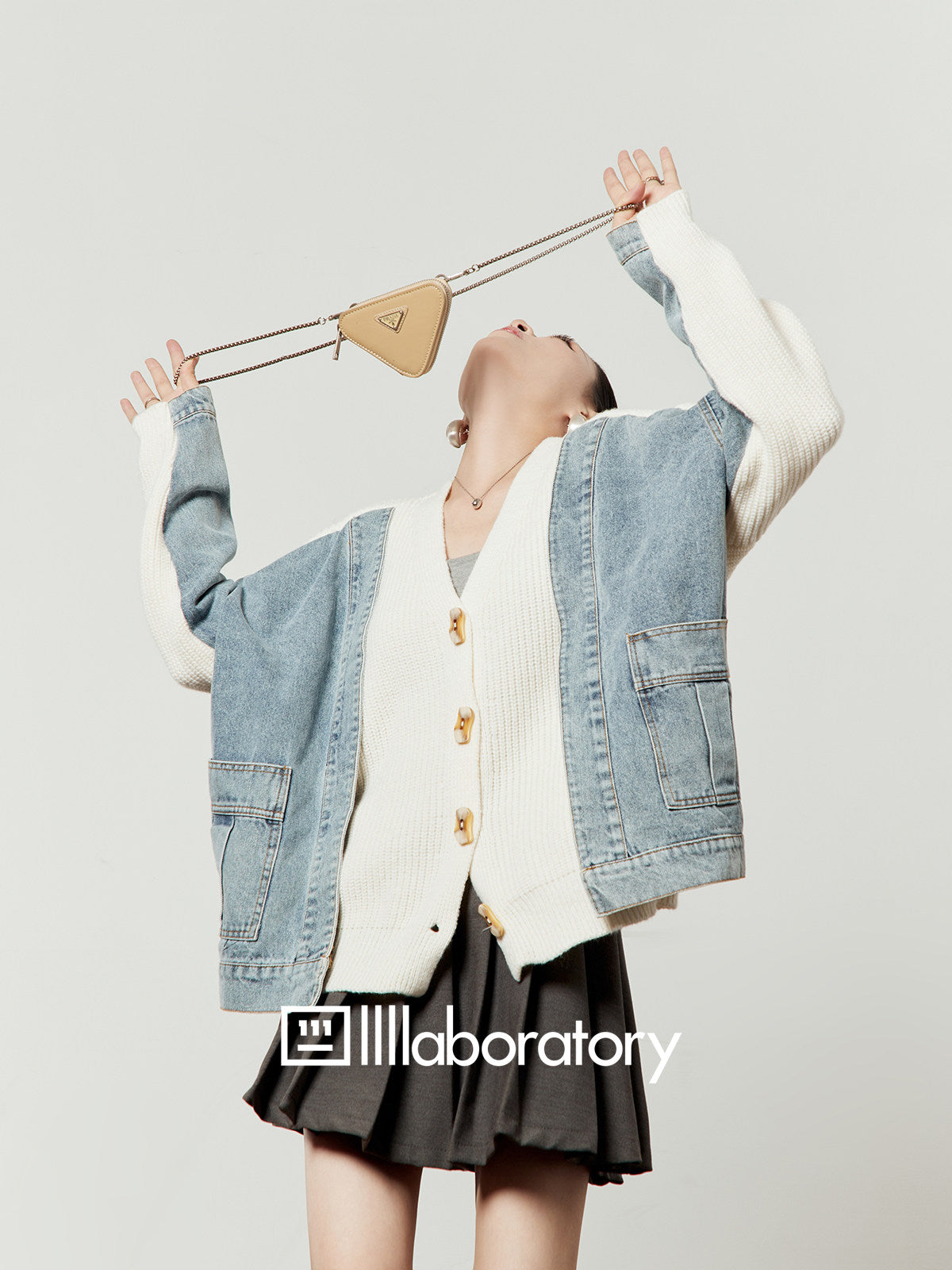 V-Neck Denim Docking Knit Cardigan LLA0645