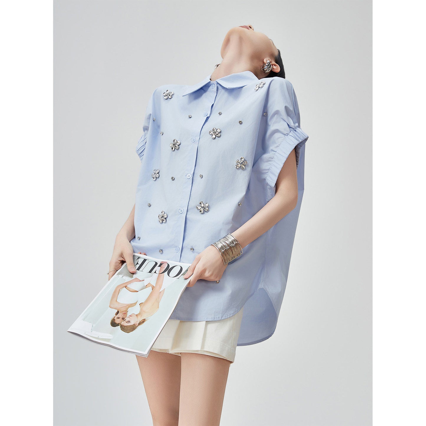 Flower Bijou Puff Sleeve Shirt FER0044