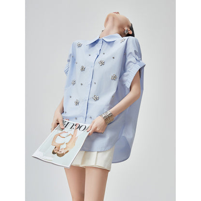 Flower Bijou Puff Sleeve Shirt FER0044