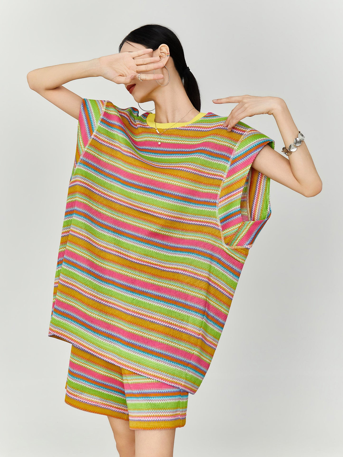 Multicolor Striped Sleeveless Top / Shorts FER0353