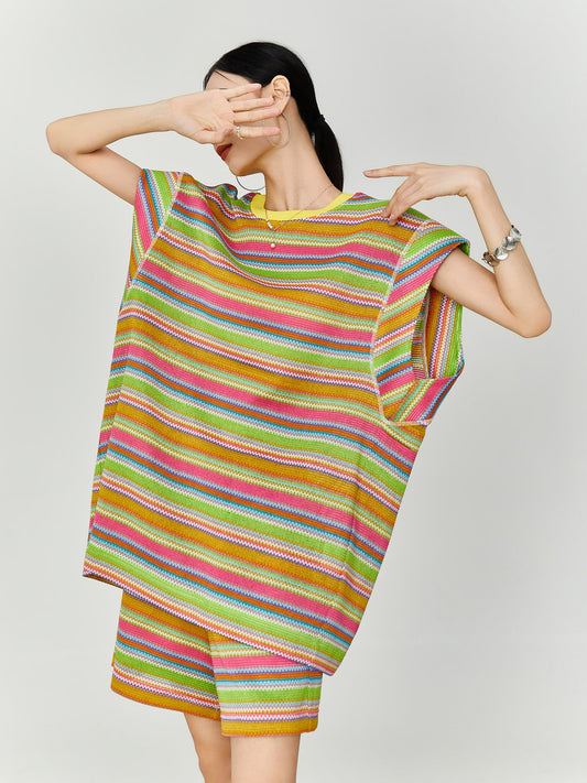 Multicolor Striped Sleeveless Top / Shorts FER0353