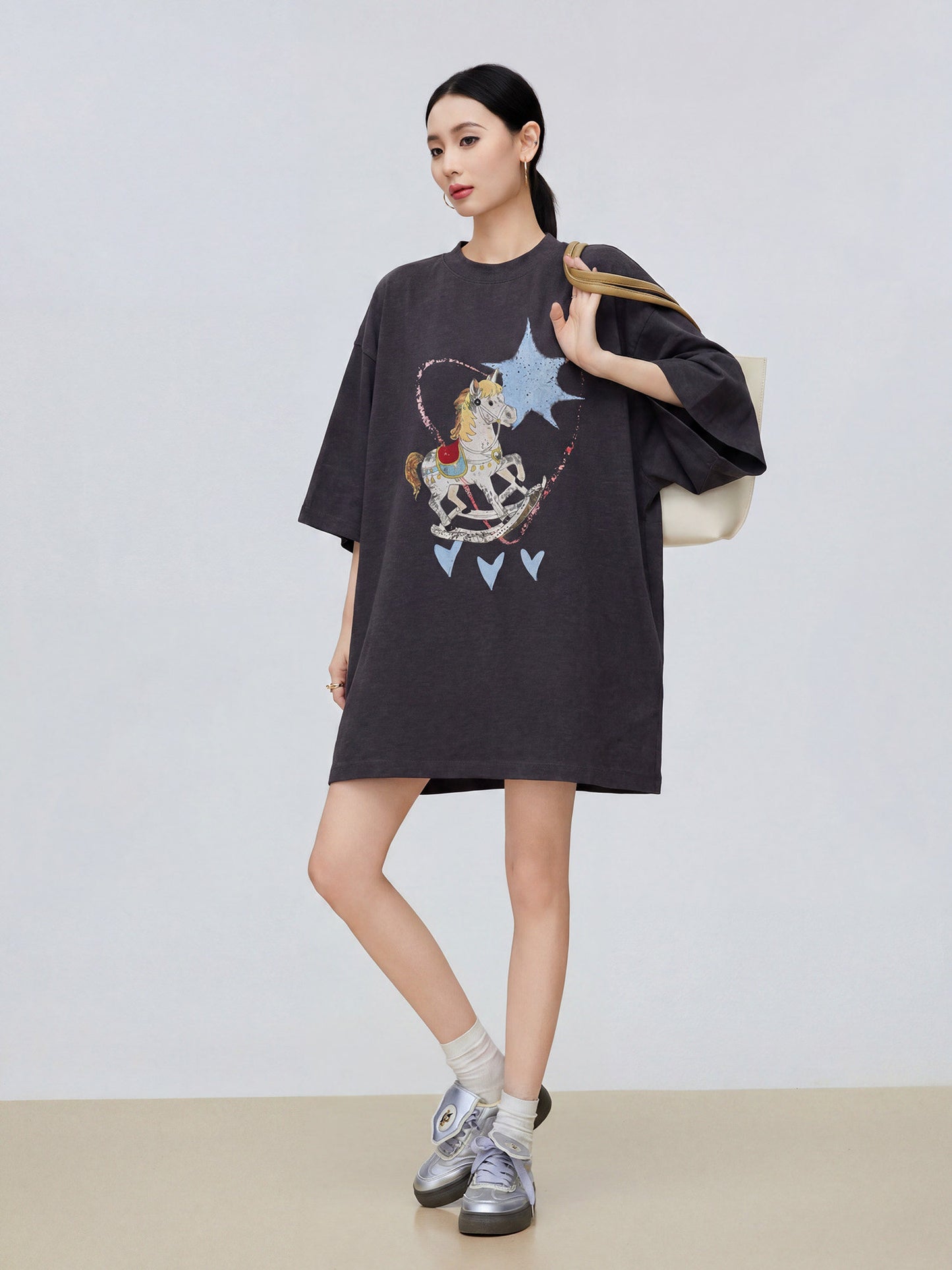 Trojan Print Oversized T-Shirt Dress FER0304