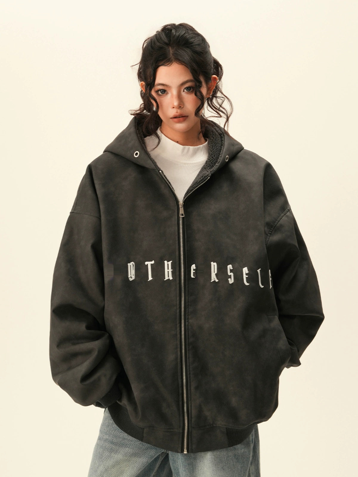 Oversized Suede Zip Hoodie BWA0007