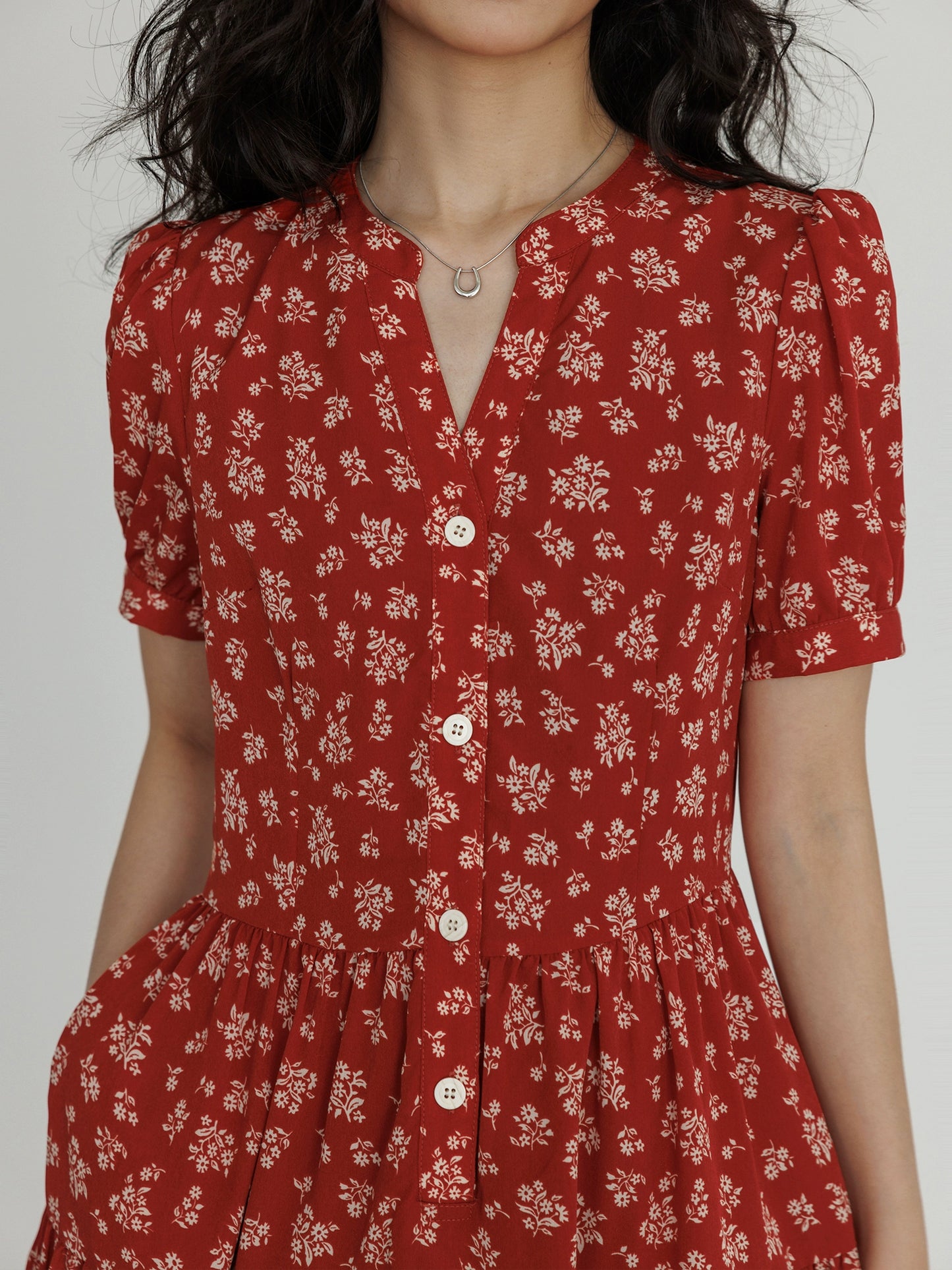 Red Small Floral Dress VAS0029