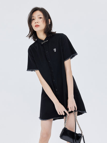 Polo Collar Embroidered Shirt Dress SHN0005